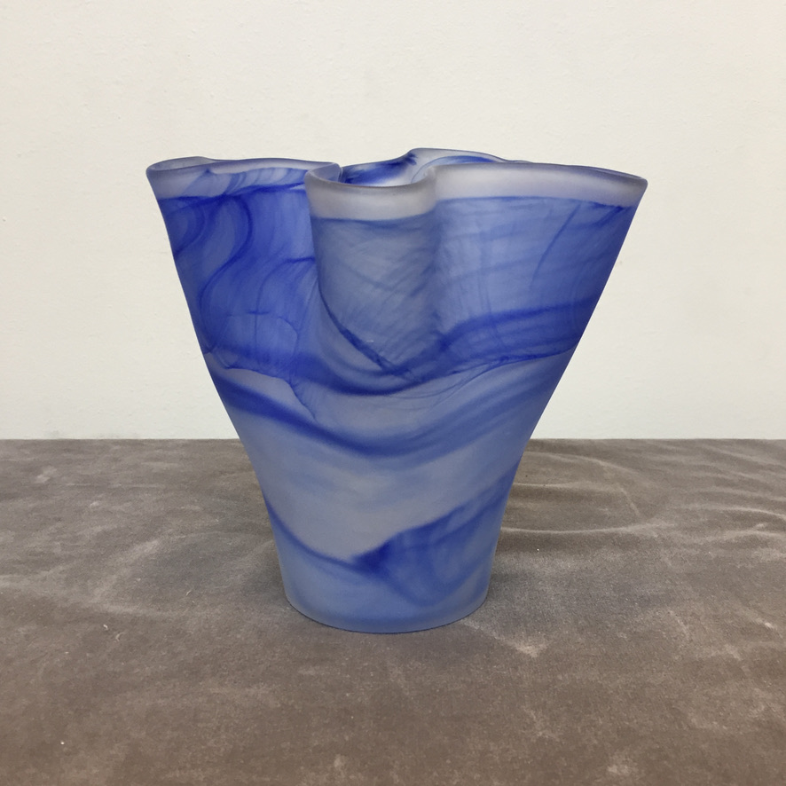 Beautiful Handkerchief Vase in Blue Striped Matte Glass