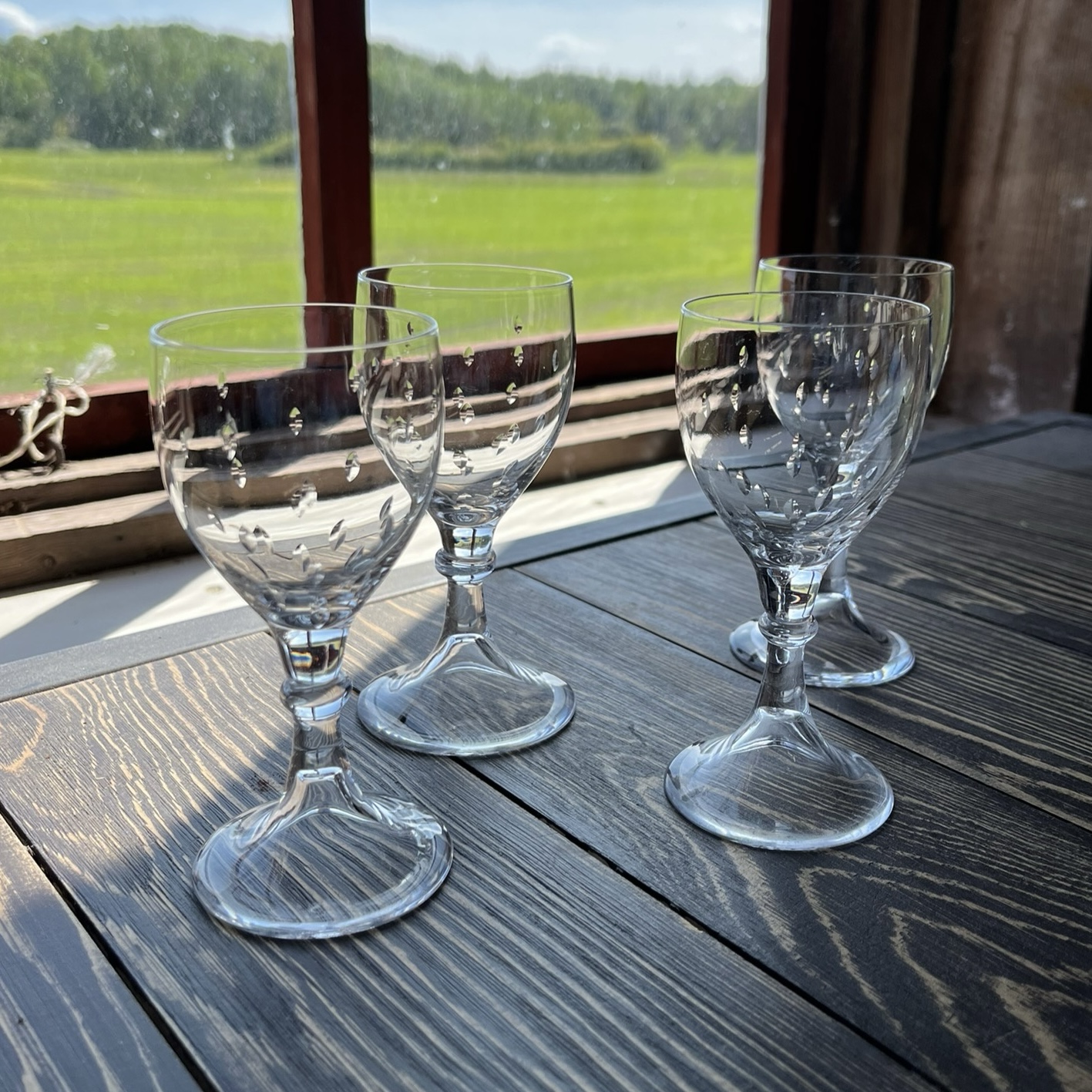 4 Sherry Glasses with Strawberry Seed Decoration